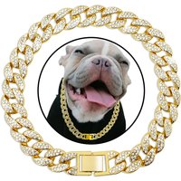 Dog Cuban Gold Chain Luxury Diamond Dog Collar Pet Metal Necklace Jewelry Accessories for Small Medium Large Dogs Cats Pet Gift