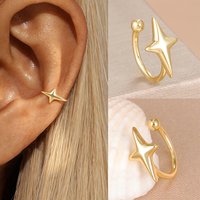 1PC Simple Cross Twinkle Star False Perforation Ear Clip For Women 14K Gold Plated Vintage Unique Zircon Holiday Dressing Gifts