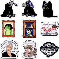 Black Cat Enamel Pin Funny Frog Brooch For Coat Cartoon Raccoon Brooches For Women Fashion Lapel Badges Jewelry Friends Gift
