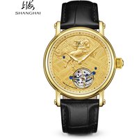 SHANGHAI Watch Year of the Horse Limited Edition Carrousel Men's Watch Gold-Plated Skeleton Mechanical Business Wristwatch S2003