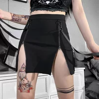Dark Double Zipper Bag Hip Split Gothic Design Tight Skirt Harajuku Black Gothic Bag Hip Skirt Kawaii Vintage Y2k Skirt