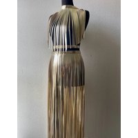Concert Shiny Tassel Gold Reflective Dress Belt Sexy Adult Ladies Role Playing Leather Tassel Girl Group Stage Performance Set