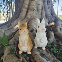Creative Cartoon Rabbit Couples Figurines Outdoor Courtyard Decorative Accessories Resin Hand-Painted Animal Landscape Home D...