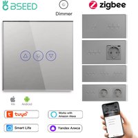 BSEED Zigbee Smart Touch Dimmer Switches Tuya Smart Life App Control With Normal Power Sockets Glass Panel EU Standard Gray