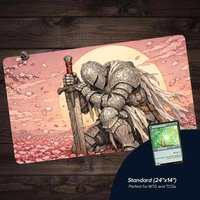 Glamorous Knight and Cherry Blossoms MTG Playmat 35X60CM Magic Card Battle Mat Non-Slip Stitched Edge mtg rug Tabletop playmat