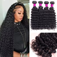 26 28 30 Inch Deep Wave Bundles Double Weft Human Hair Curly Bundles Extensions Tissage Unprocessed Brazilian Hair 3 4 5 Weaves