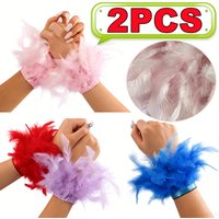 New 2/1PC Ostrich Feather Cuff Wrist Sleeve Women Real Fur Ostrich Feather Cuffs Snap Bracelet Clap On Satin Shirts Elegant 2023