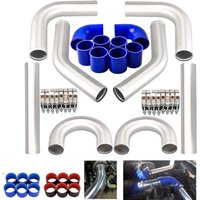 2.0 2.5 2.75 3.0 Inch Universal Turbo Intercooler Pipe Chrome Aluminum Piping Pipe Tube+t-Clamps + Silicone Hoses Blue Black