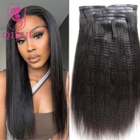 Wholesale Yaki Straight Seamless Clip In Human Hair Extensions PU Clip Ins Yaki Human Hair Burmese Clip in Hair Extensions