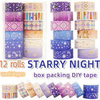 12 Rolls/set Purple Star Gold Foil Washi Tape Set Constellation Series Laser Masking Tapes for Scrapbooking DIY Stationary Set