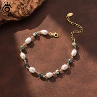 ORSA JEWELS S925 Silver 5mm Natural Hubei Turquoise Stone Beads Bracelet Chain with Freshwater Pearl Boho Luck Jewelry MPB15