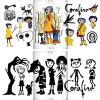 Hot Sale Coraline Cartoon UV DTF Cup Wrap DIY Mug Phone Transfer Sticker, Waterproof Horror Movie 3D Decal for Libbey Glass Jar