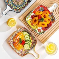 Bohemian handle square ceramic plate, creative household dish plate, Internet celebrity fruit pasta plate, high-value snack plat
