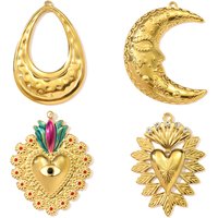 3pcs/Lot Stainless Steel Big Size Crown Heart Necklace Pendant Evil Eye Crescent Moon DIY Earring Charm Women Waterdroop Jewelry