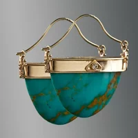 Vintage Green Turquoise Semi Circle Pendant Earrings Gold Color Geometric Earrings For Women Elegant Temperament Jewelry