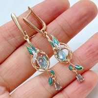 Kinel Hot Colorful Enamel Peacock Drop Earrings For Women 585 Rose Gold Color Blue Natural Zircon Accessories Daily Fine Jewelry