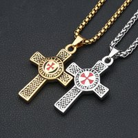 Vintage Golden/Silver Color Templar Red Knight Cross Pendant Necklace 316L Stainless Steel Fashion Male Jewelry Gifts Wholesale