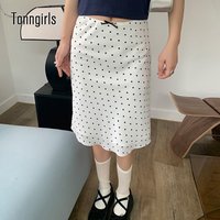 Tonngirls Japanese 2000s Dot Skirt Women High Waist A Line Skirt Simulated Silk Elegant Lady Skirts Streetwear Fairycore Summer