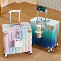 2026 New Gradient Suitcase 18 inch Carry-on Luggage Aluminum Frame Multi-functional Travel Suitcase with Cup Holder and USB Port