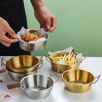 1Pcs with Handle Stainless Steel Bowl Food Serving Korean Cuisine Sauce Seasoning Dish Kitchen Tableware Gold Silver