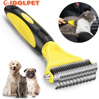 Pets Stainless Steel Grooming Brush Two-Sided Shedding and Dematting Undercoat Rake Comb for Dog Cat Remove Knots Tangles Easily