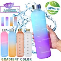 1Liter Water Bottle With Time Marker Leakproof Gym Fitness Sports Bottle for Outdoor Travel Plastic Frosted Drinking Bottles