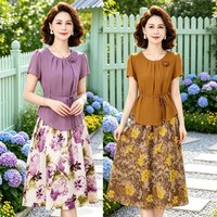 Summer O Collar Flowers Printed Patchwork Lace up casual Midi Dress Female Clothing Chic Elegant A-Line Dresses