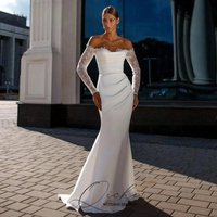 QICHE Lace Long Sleeve Sweetheart Mermaid Wedding Dress Pleat Open Back Off The Shoulder Bridal Gown Vestido De Novia Customized