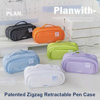 Planwith Large Pencil Case Creative Zigzag Big Capacity Multiple Divisions Pen Pouch Portable School Supplies Aesthetic Cosmetic