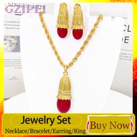 GZJPEI Fashion Necklace Earring Set Classic Twisted Chain Necklace Red Dangle Earrings For Women Valentine's Day Gift 2026 New