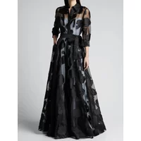 Sexy Knotted Waist Maxi Dresses Summer Dress Women Jacquard Mesh Dress No Lining Transparent Club Party Night Vestidos 2024