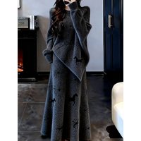 Korean Style Winter Fashion Set Inspired Youthful OOTD Knitted Long Sleeve Sweater And Pants Loose Fit Adult Women