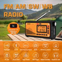 Radio pogodowe z korbką awaryjną XHDATA D-608WB FM/AM/SW/NOAA Alert Przenośne radio z ładowarką do telefonu, Bluetooth, zasilane bateryjnie