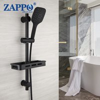 ZAPPO Matte Black Wall Mounted Bath Sliding Bar Wall Mounted Rail W/Shelf Bathroom Accessories Handheld Shower Head Rod