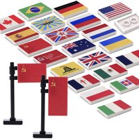 MOC US Military Flag Building Blocks Country Banner Pole Soviet Red Army Printed Tiles Accessories Bricks Toys Kids Gift
