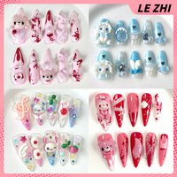 Kawaii Cute Long Almond 3D Doll Rabbit Panda Cat Bear Press On Nails Art Stickers Sweet Princess Lolita Style Animals Manicure