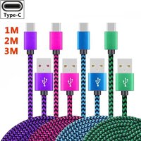 3M USB A To Type C Cable Date Sync 3A Fast Charging Mobile Phone Charger USB Adapter Nylon Braided Cable Cord For Xiaomi Huawei