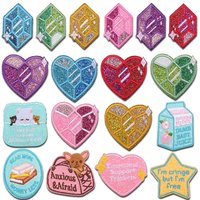 Cartoon Glitter Diamond Heart Embroidered Patches Iron On Patches For Clothing Glitter Letter Embroidery Patches On Clothes