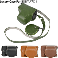 Luxury PU Leather Camera Bag Case For Sony Alpha 7C II A7CII A7C2 Battery Opening Full Body Cover With Strap Storage Bag