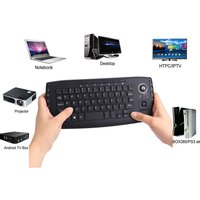 Multimedia 2.4Ghz Wireless Mini Keyboard with Trackball Mouse Scroll Wheel for PC Mac Android Tv Box, Remote Controller