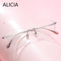 ALICIA Fashion Retro Luxury Rimless Glasses Cat Eye Butterfly Ultra light TR90 Pure Titanium Optical Prescription Frames Woman