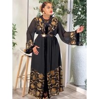 Elegant Women Party Dresses Luxury Sequin Chiffon Velvet Dress Two Piece Set African Clothing Dubai Turkey Kaftan Abayas Boubou