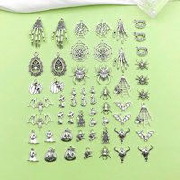30/50pcs Halloween Decoration Charms Alloy Skull Spider, Ghost, Wizard, Bat, Pumpkin Pendants For DIY Jewelry Making Accessories