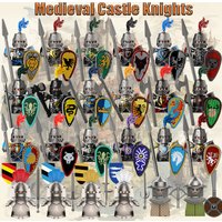 MOC Medieval Military Knight Soldier Building Blocks England France Holy Roman Castle Lion Wolf Dragon Bat Crow Bricks Toy Gift