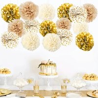 16Pcs 10Inch Gold Ivory Polka Dot Paper Balls Elegant Wedding Birthday Anniversary Festival Party Home Decor Ornaments