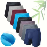 Boxers en fibre de bambou pour hommes, 8 pièces, respirants, longs, doux au toucher, sous-vêtements masculins convexes en U, sous-vêtements anti-roulement pour hommes