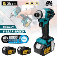 Gisam Kabelloser Elektrischer Schlagschrauber 688NM Elektrowerkzeug Wiederaufladbarer Bürstenloser Schraubendreher-Kit für Makita 18V Batterie