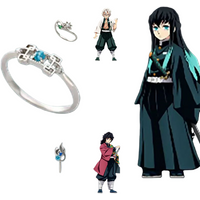 New Demon Slayer Tokitou Muichirou Anime Ring Earrings Mitsuri Kanroji Necklace Couple Fashion Accessories Cosplay Niche Gifts