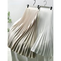 Elegant Long Pleated Skirt Women Spring Autumn Solid Elastic Waist A-line Slim Luxury Midi Skirt Vintage Female