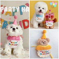 Cute Dog Cat Clothes Birthday Bib Party Hat Bandana Set Puppy Cat Adjustable Drool Scarf Pets Birthday Costume Supplies